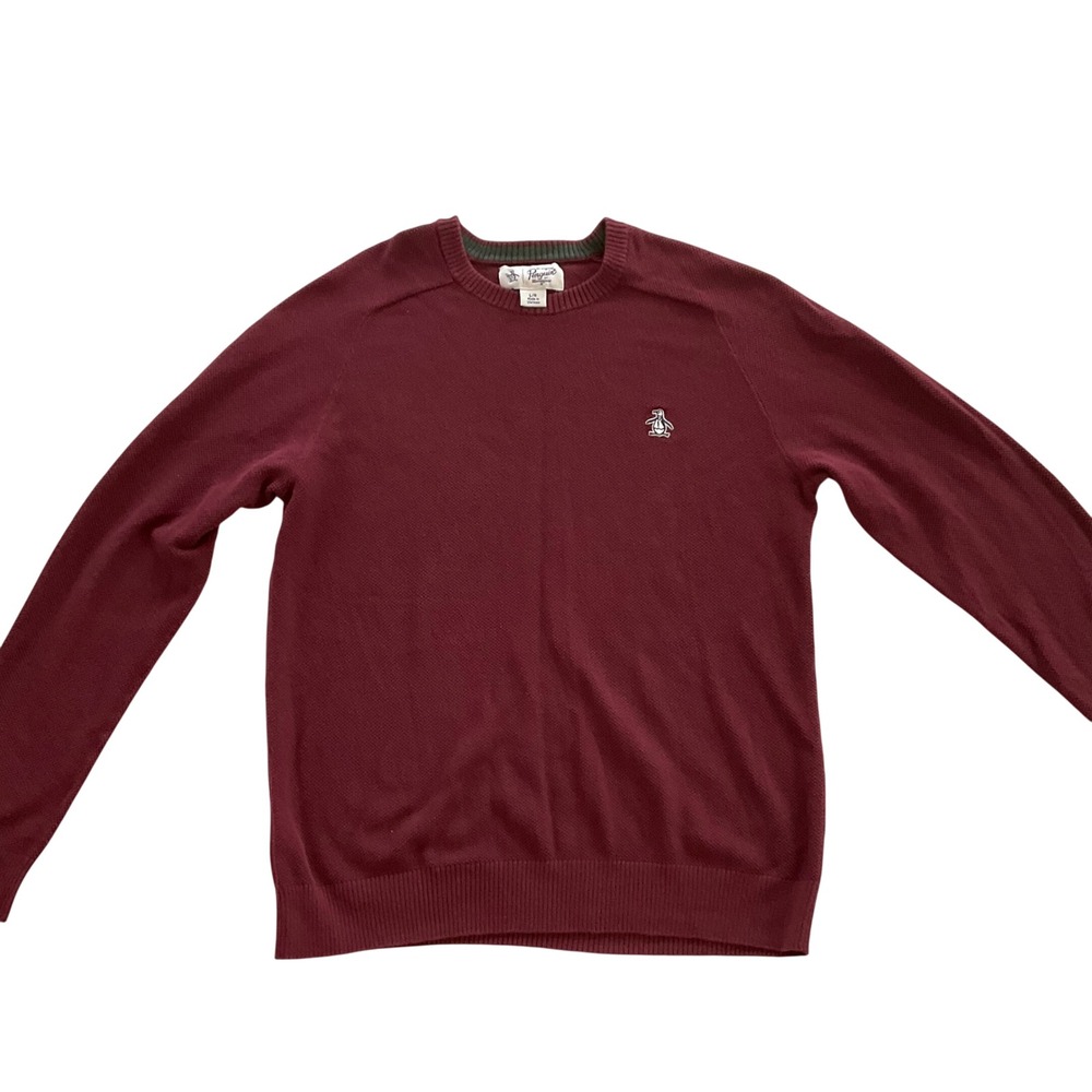 Original Penguin Mens Burgundy‎ Crew Neck Long Sleeve Sweater Size L G
